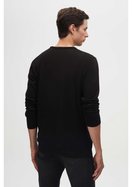 Ds Damat Regular Fit Siyah Tüylenme Yapmayan Bisiklet Yaka Pamuklu Triko Kazak 5HF06ORT12004