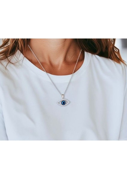 925 Ayar Gümüş Zirkon Taşlı Rodyumlu Nazar Göz Kolye