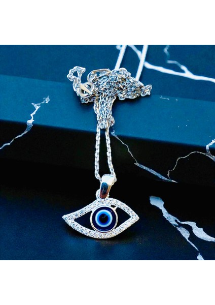 925 Ayar Gümüş Zirkon Taşlı Rodyumlu Nazar Göz Kolye fiyatları
