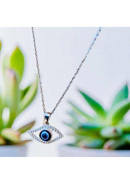 925 Ayar Gümüş Zirkon Taşlı Rodyumlu Nazar Göz Kolye modelleri