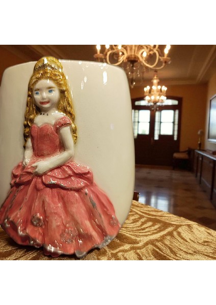 3D Kabartmalı Yaldızlı Kişiselleştirilebilir Harfi veya Kalp Charm HEDİYELİ El Yapımı Prenses Seramik Kupa Bardak