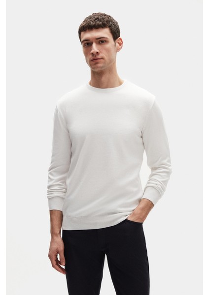 Ds Damat Regular Fit Ekru Tüylenme Yapmayan Bisiklet Yaka Triko Kazak 5HF06ORT12004