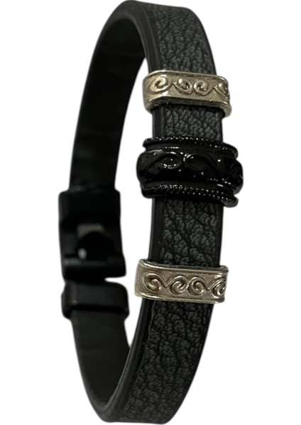 Erkek Bileklik Mıknatıslı Suni Deri Boncuk Taşlı Charm Hasır Örgü Bileklik