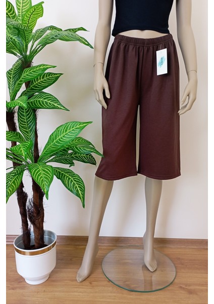 Kadın-Erkek Düz Kesim Yumuşak Dokulu Bol Paça Bermuda Alt