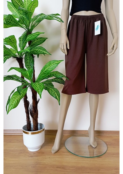 Kadın-Erkek Düz Kesim Yumuşak Dokulu Bol Paça Bermuda Alt