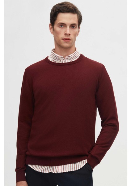 Ds Damat Regular Fit Bordo Tüylenme Yapmayan Bisiklet Yaka Pamuklu Triko Kazak 5HF06ORT12004