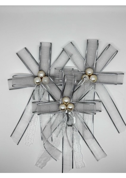 Gelin Bohçası Için Özel Incili 2 Adet Gümüş Bohça Çiçeği