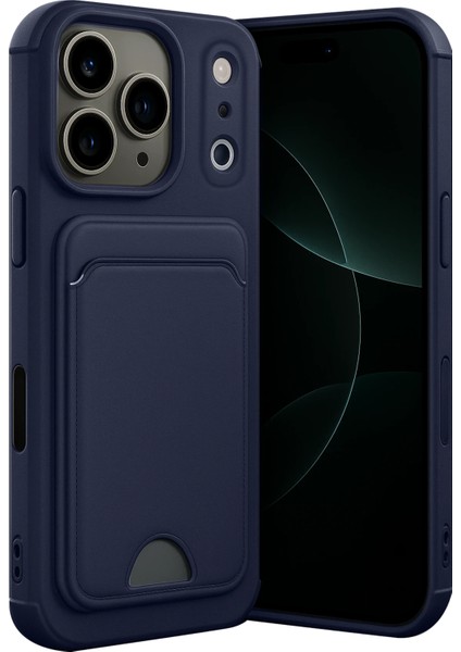Apple iPhone 17 Pro Max Uyumlu Arka Kamera Korumalı Kart Koyulabilen Silikon Kartlıklı Kılıf Kapak