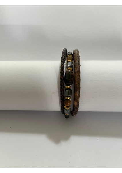 Erkek Bileklik Mıknatıslı Suni Deri Boncuk Taşlı Charm Hasır Örgü Bileklik fiyatları