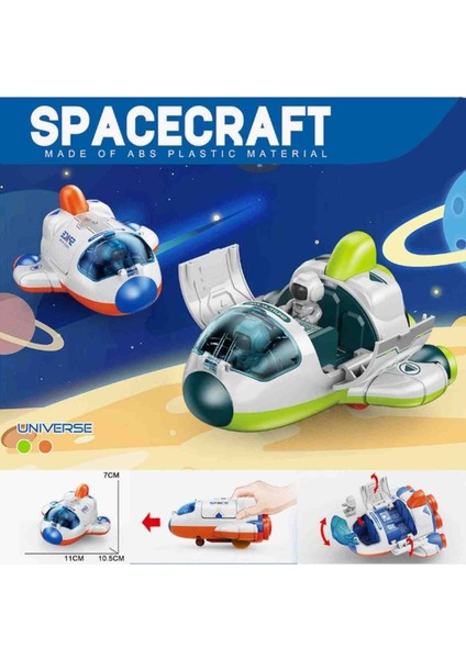 Sürtmeli Astronotlu Uzay Arabası Uzay Roketi Uzay Mekiği 3 Lü Uzay Istasyonu Araçları Oyuncak Seti