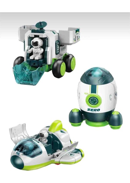 Sürtmeli Astronotlu Uzay Arabası Uzay Roketi Uzay Mekiği 3 Lü Uzay Istasyonu Araçları Oyuncak Seti modelleri