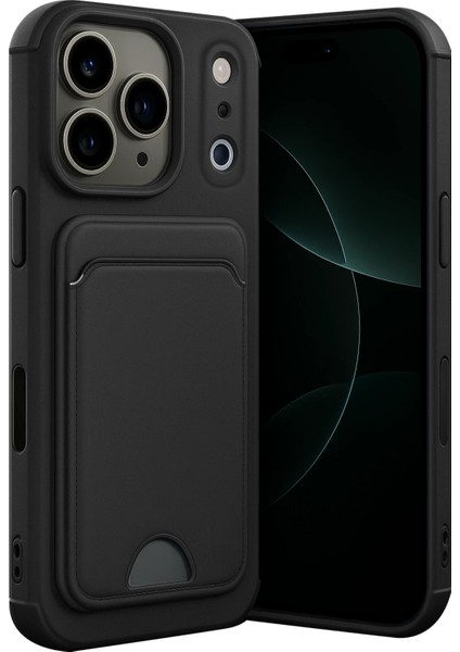 Apple iPhone 17 Pro Max Uyumlu Arka Kamera Korumalı Kart Koyulabilen Silikon Kartlıklı Kılıf Kapak
