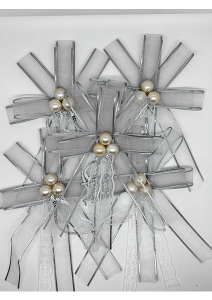 Gelin Bohçası Için Özel Incili 5 Adet Gümüş Bohça Çiçeği