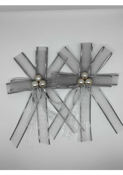 Gelin Bohçası Için Özel Incili 2 Adet Gümüş Bohça Çiçeği