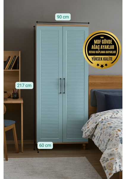 Mavi Mdf 2 Kapaklı Genç Odası Dolabı fiyatları