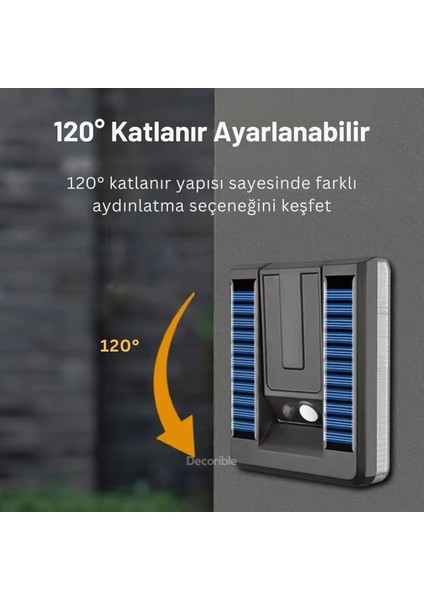 Bendi Solar Aplik Sensörlü Dekoratif Güneş Enerjili Bahçe Duvar Aydınlatması Beyaz Işık