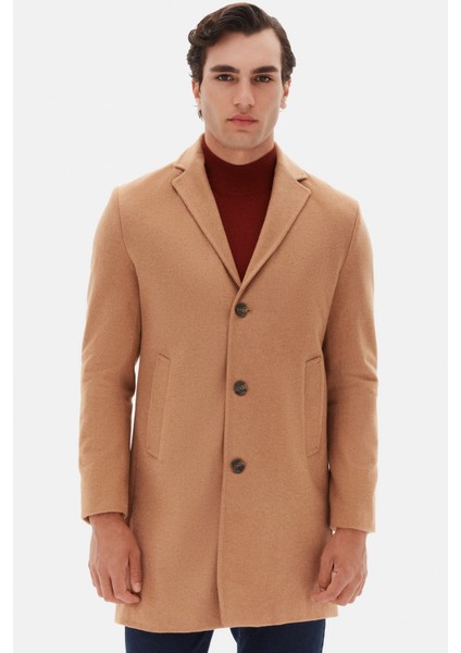 Ds Damat Regular Fit Koyu Bej Mono Yaka Kaşe Kaban 5HF08ORT10000