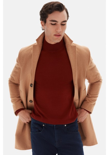 Ds Damat Regular Fit Koyu Bej Mono Yaka Kaşe Kaban 5HF08ORT10000 modelleri