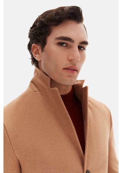 Ds Damat Regular Fit Koyu Bej Mono Yaka Kaşe Kaban 5HF08ORT10000 fırsatları