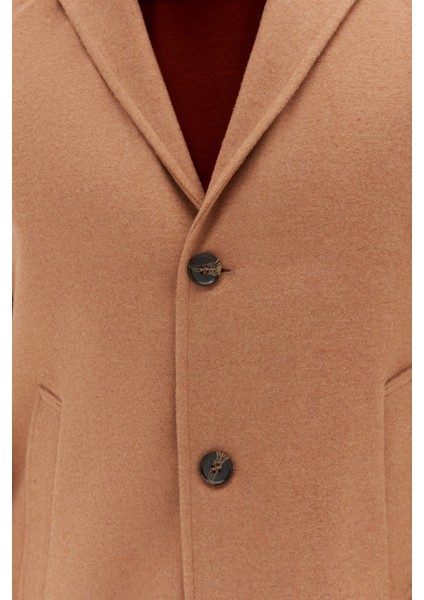 Ds Damat Regular Fit Koyu Bej Mono Yaka Kaşe Kaban 5HF08ORT10000