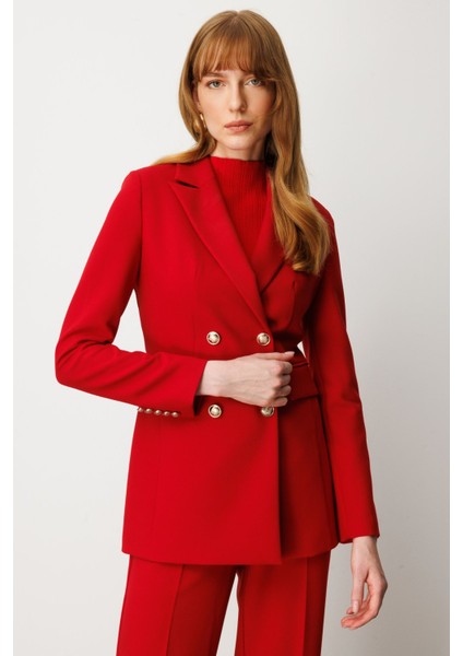 Kadın Kruvaze Yaka Kapak Cepli Ceket 5025 Kırmızı fiyatları