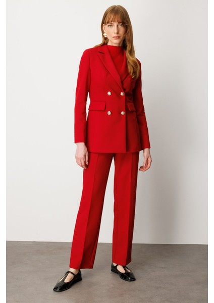 Kadın Kruvaze Yaka Kapak Cepli Ceket 5025 Kırmızı modelleri