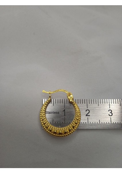 925 Ayar Gümüş Altın Kaplama Desenli Kadın Halka Küpe 1,5 cm fırsatları