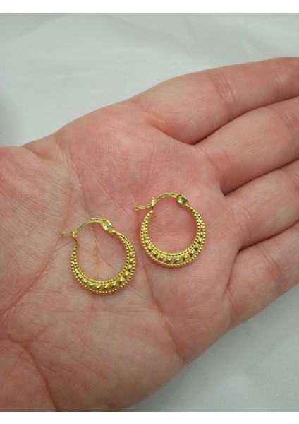 925 Ayar Gümüş Altın Kaplama Desenli Kadın Halka Küpe 1,5 cm indirimleri