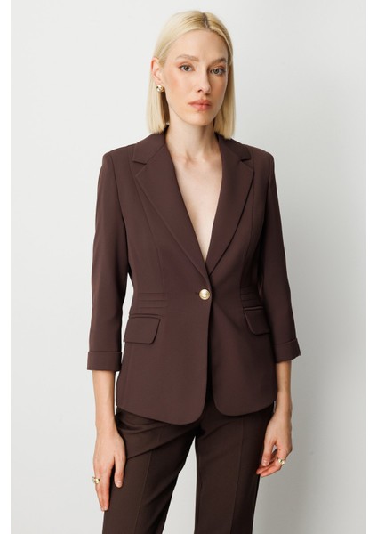 Kadın Kapak Cepli Duble Kol Ceket 5203 Kahverengi