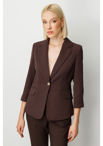 Kadın Kapak Cepli Duble Kol Ceket 5203 Kahverengi fiyatları