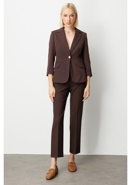 Kadın Kapak Cepli Duble Kol Ceket 5203 Kahverengi modelleri