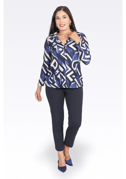 Tolga Saraçoğlu Kadın Dar Paça Bilek Boy Krep Dokulu Pantolon 0083 Lacivert