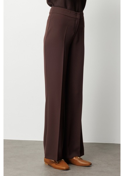 Kadın Krep Kumaş Bol Paça Pantolon 1031 Kahverengi modelleri