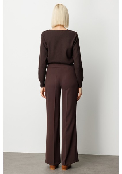Kadın Krep Kumaş Bol Paça Pantolon 1031 Kahverengi fırsatları