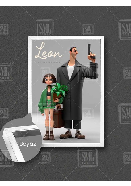 Leon ve Mathilda Illüstrasyon Leon The Professional Filmi Çerçeveli Dikey Kanvas Tablo