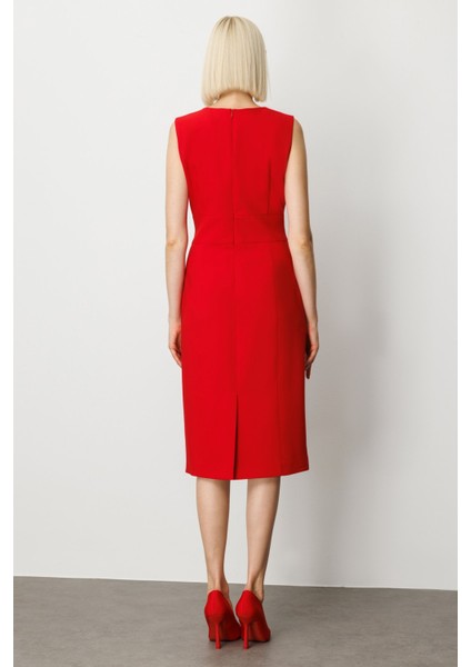 Kadın Süs Düğme Detaylı Kolsuz Elbise 4015 Kırmızı fırsatları