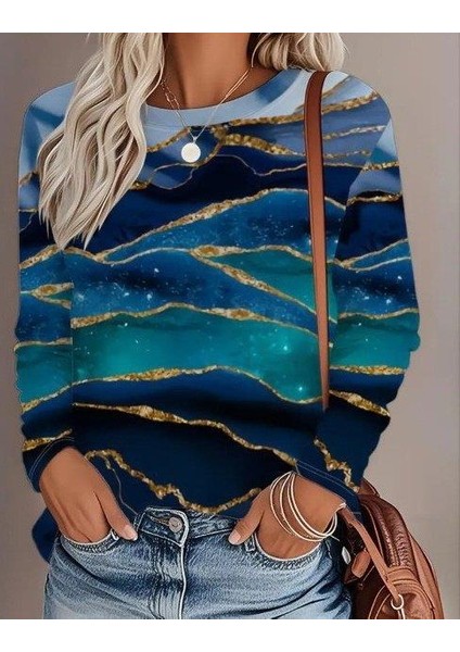 Kadın Uzun Kollu Bisiklet Yaka Desenli Modal Bluz modelleri