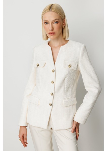 Kadın Kapak Cepli Tüvit Ceket 5043 Ekru fiyatları