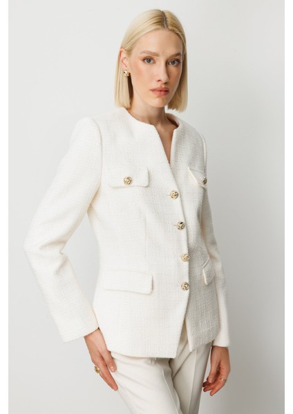 Kadın Kapak Cepli Tüvit Ceket 5043 Ekru modelleri