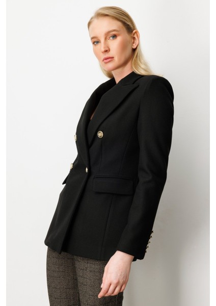 Kadın Kruvaze Yaka Kaşe Ceket 5069 Siyah fiyatları
