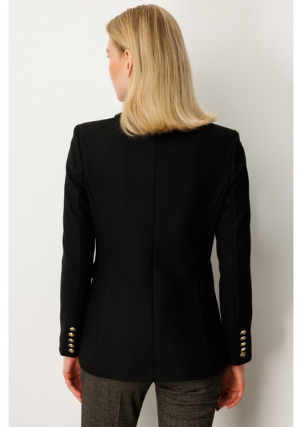 Kadın Kruvaze Yaka Kaşe Ceket 5069 Siyah fırsatları