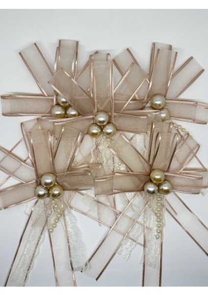 Gelin Bohçası Için Özel Incili 10 Adet Kahve Bohça Çiçeği