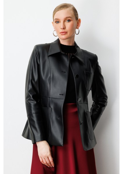 Kadın Torba Cepli Deri Ceket 5083 Siyah fiyatları