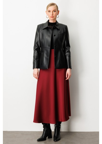 Kadın Torba Cepli Deri Ceket 5083 Siyah modelleri