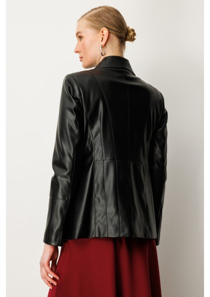 Kadın Torba Cepli Deri Ceket 5083 Siyah fırsatları