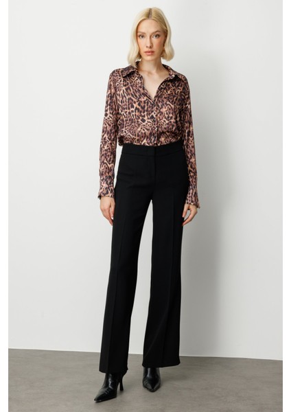 Kadın Krep Kumaş Bol Paça Pantolon 1031 Siyah