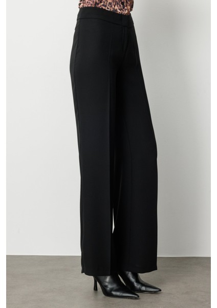 Kadın Krep Kumaş Bol Paça Pantolon 1031 Siyah modelleri