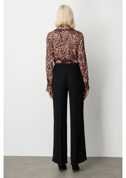 Kadın Krep Kumaş Bol Paça Pantolon 1031 Siyah fırsatları