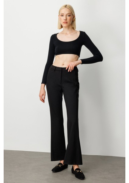Kadın Simli Kumaş Bol Paça Pantolon 1045 Siyah