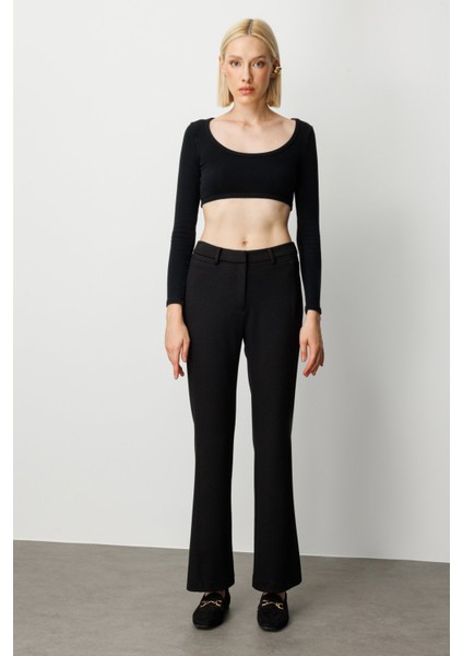 Kadın Simli Kumaş Bol Paça Pantolon 1045 Siyah fiyatları